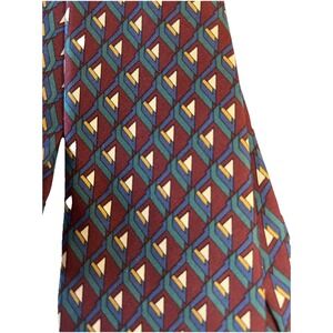 Halston III Men's Tie 100% Italian Silk Burgundy Blue‎ White Size 59x4 - USA
